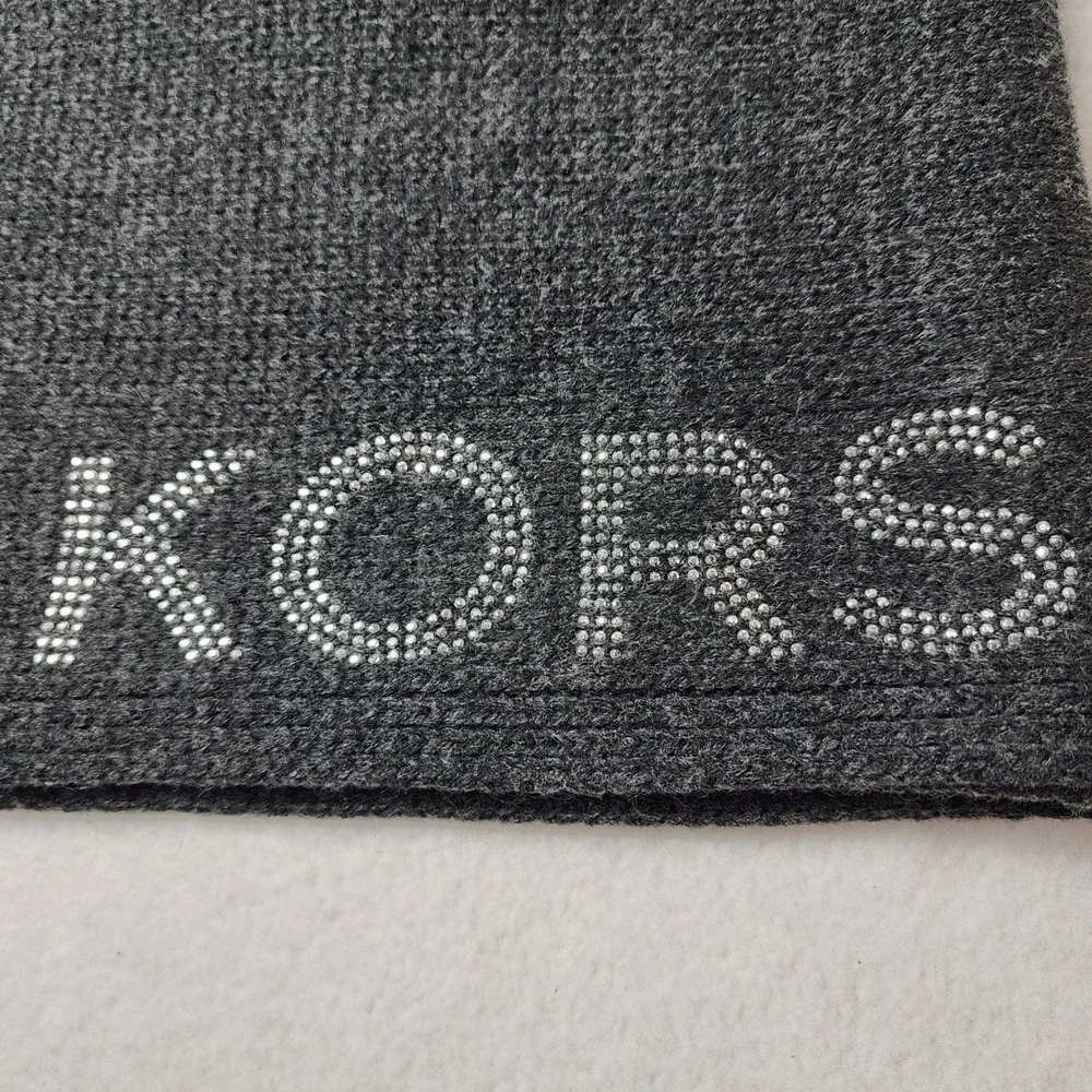 Michael Kors Gray Knit Scarf Embellished Logo Winter Soft Warm Long Shawl Wrap